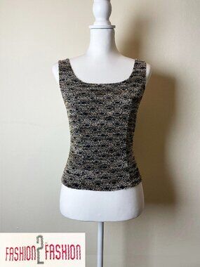 Vintage Y2K Fashion2Fashion Metallic Gold Black Knit Sleeveless Tank Top EUC